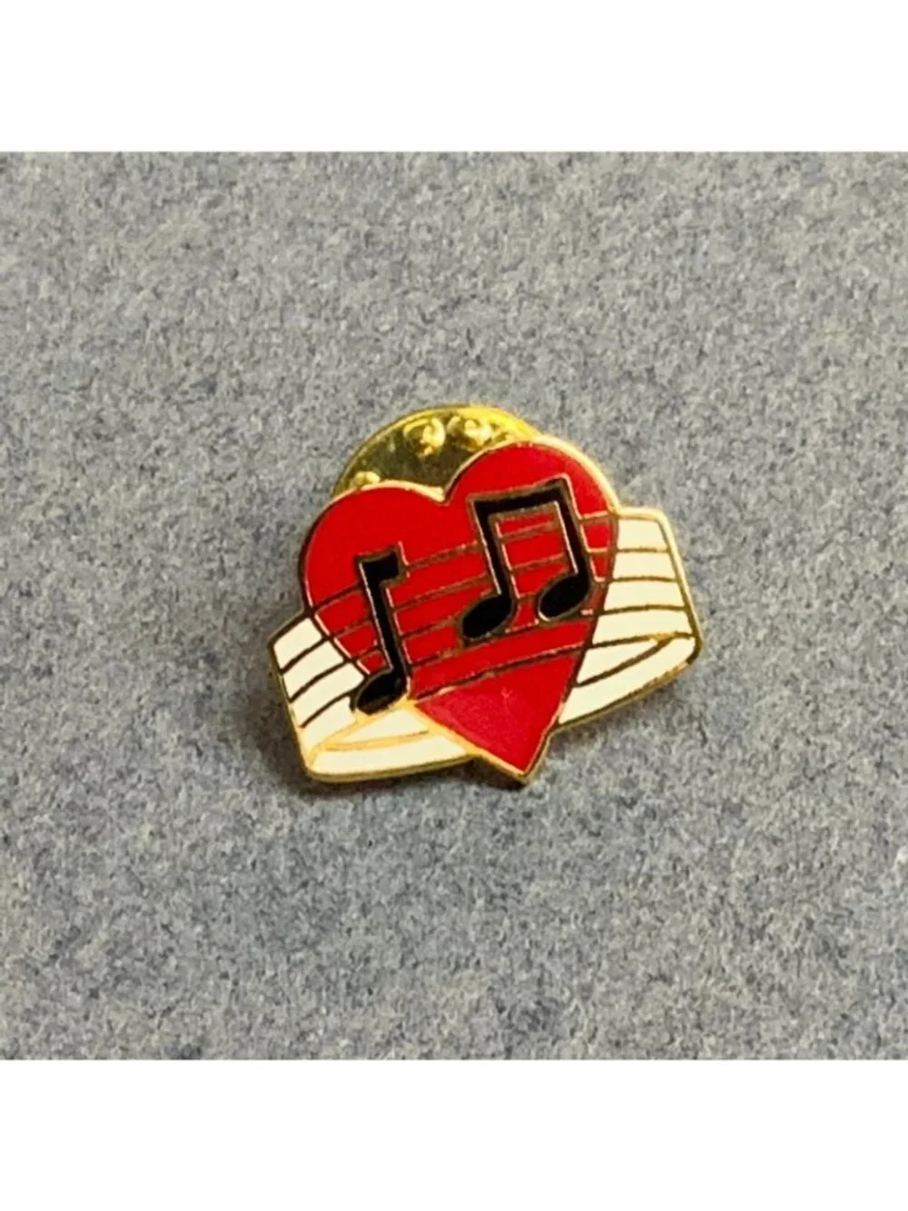 Heart Musical Notes Lapel Pin 0.75 In Gold Red Black Music Staff Enamel Tack